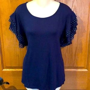 June & Delancey Navy Knit Top, Sz M, NWOT